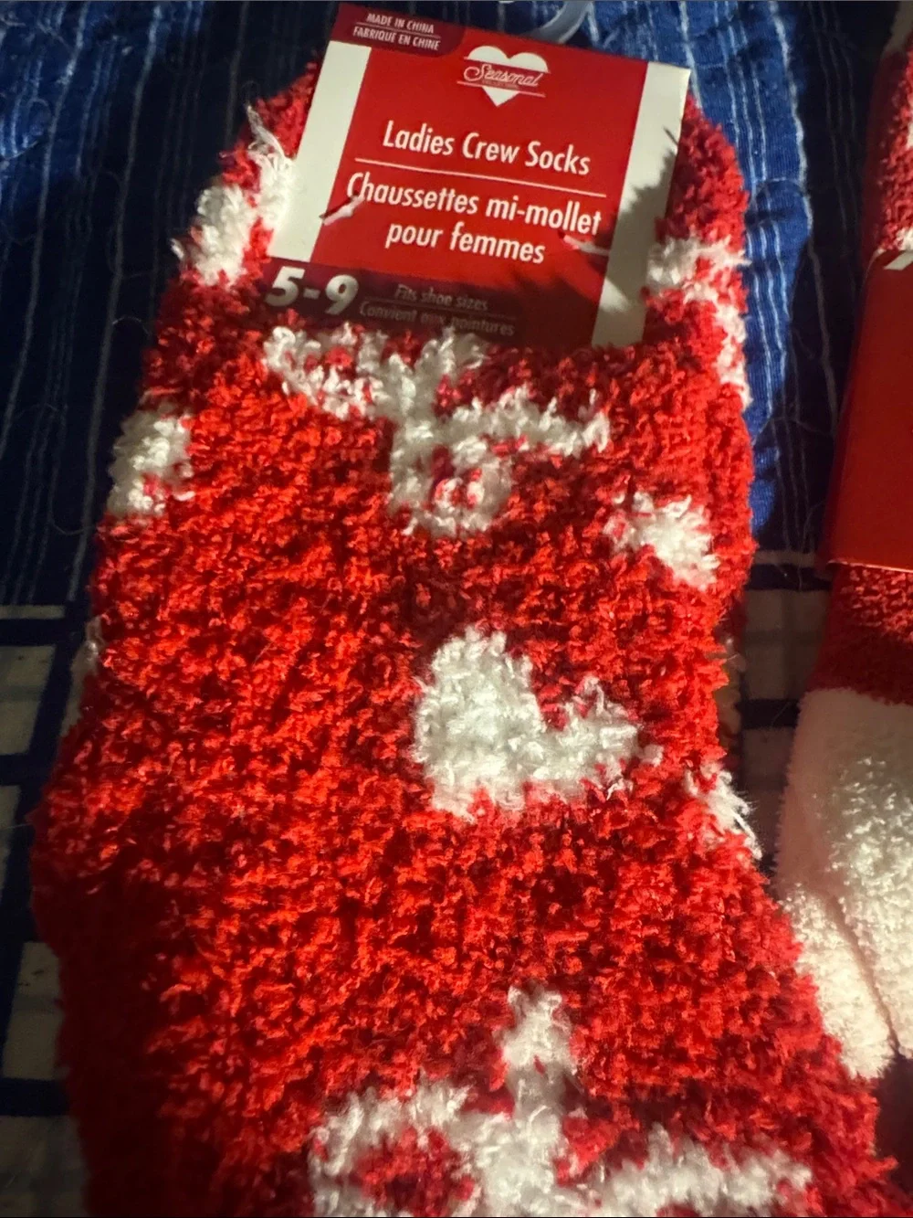 Cozy Ladies Red & White Crew Socks - Pack of 3